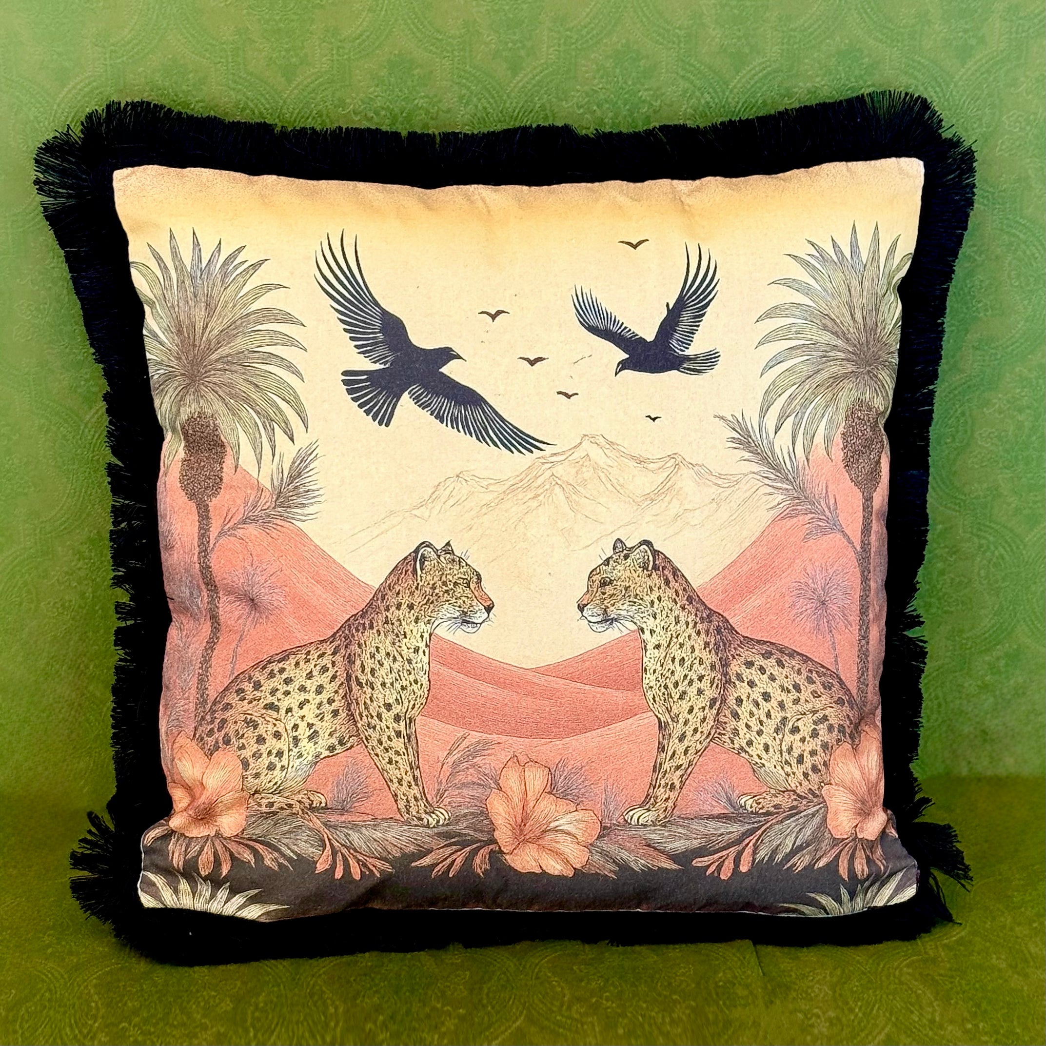 Black Fringe Leopard Pillow