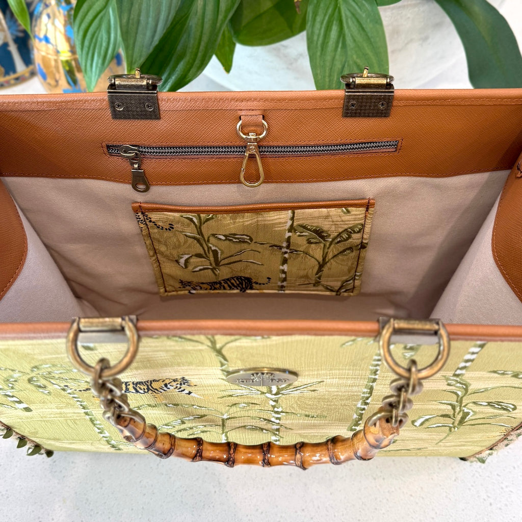 The Resort Tote: Green Savannah Cats : Large