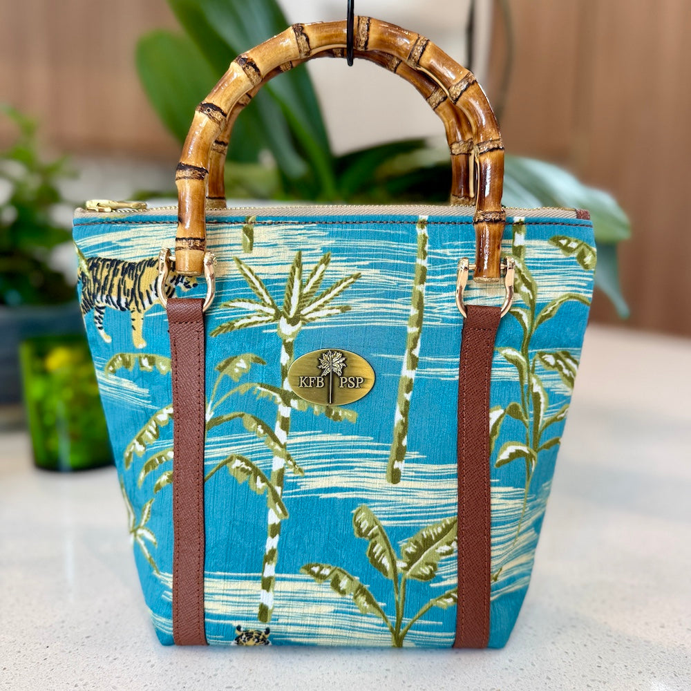 Blue and Green Savannah Cats Jacquard Print Handbag