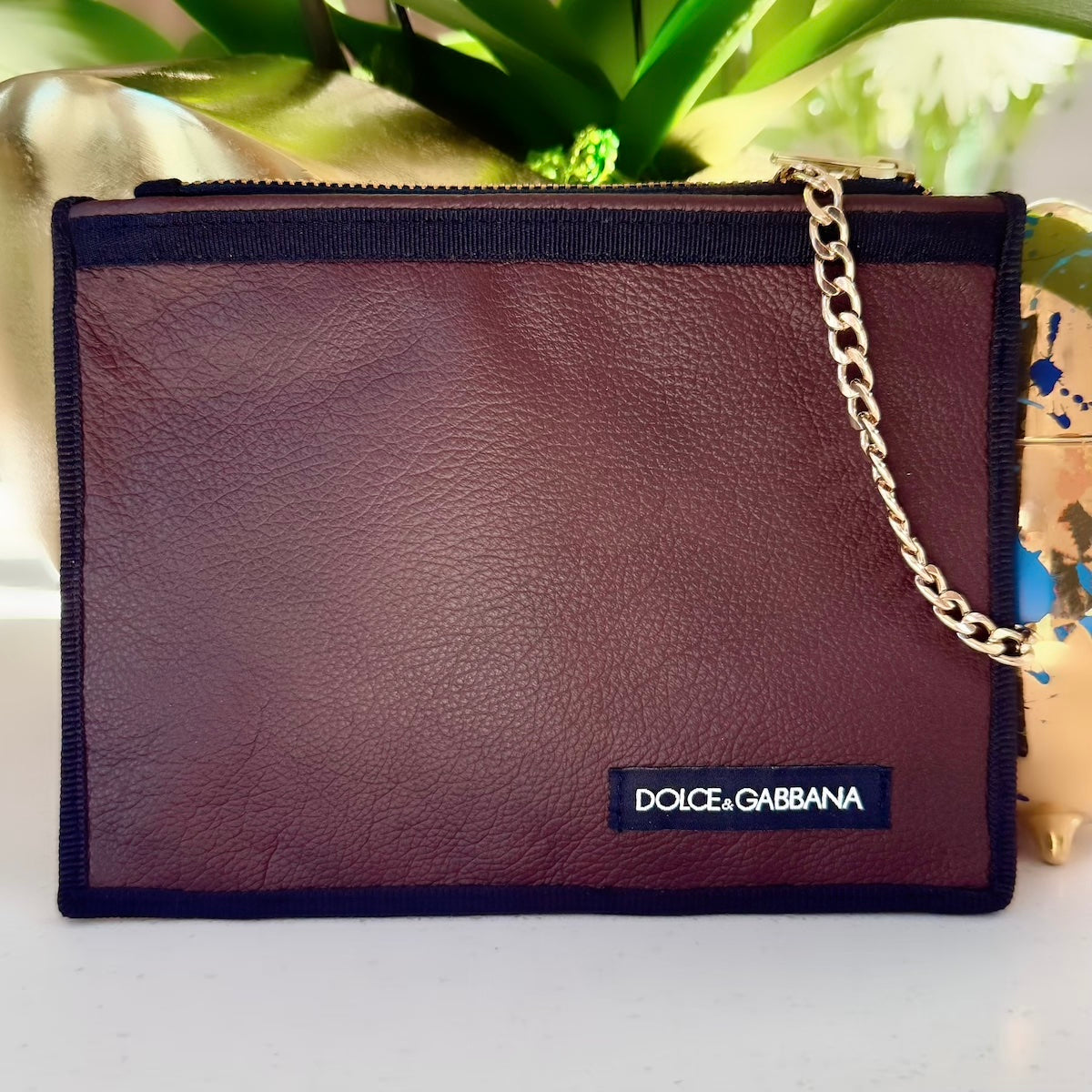 Leopard Print / Brown Leather Zip Pouch