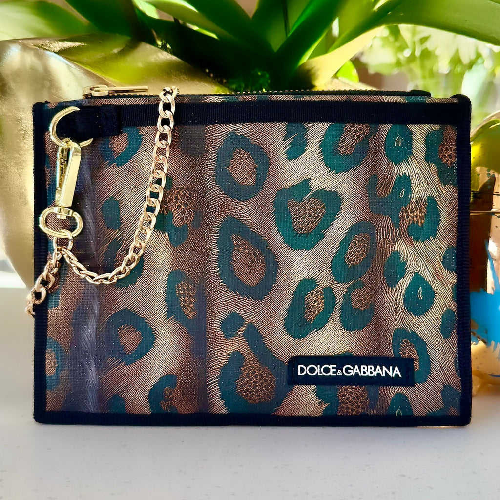 Leopard Print / Brown Leather Zip Pouch