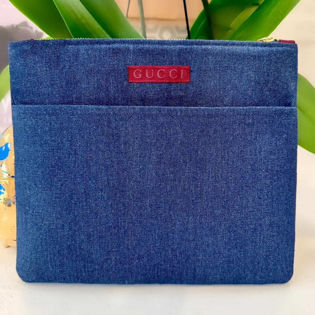 Dark Denim & Burgundy Zip Pouch Large
