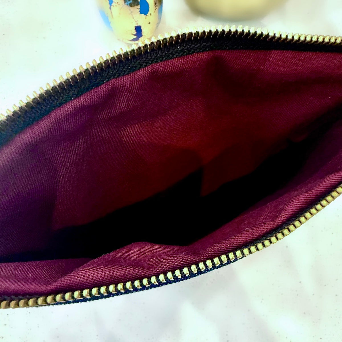 Dark Denim & Burgundy Zip Pouch Large