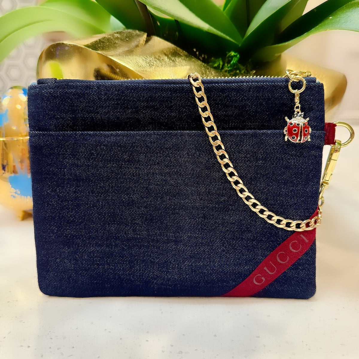 Dark Denim & Burgundy Zip Pouch
