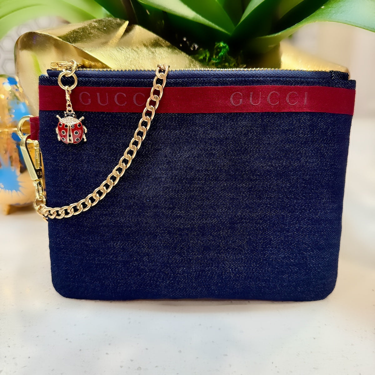 Dark Denim & Burgundy Zip Pouch