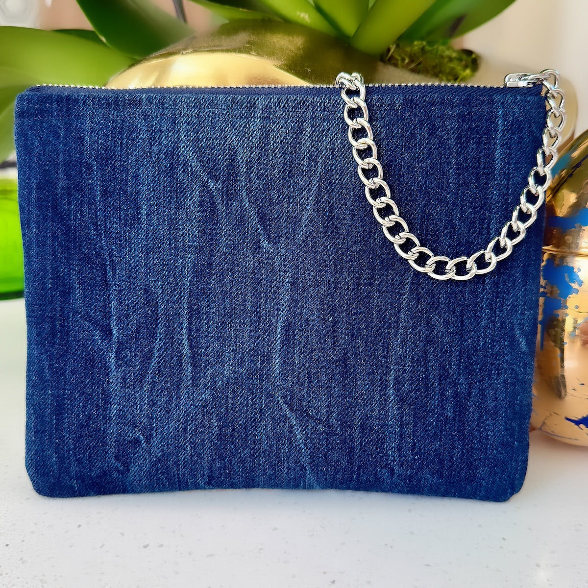 KFB Tropical Print/Denim Zip Pouch