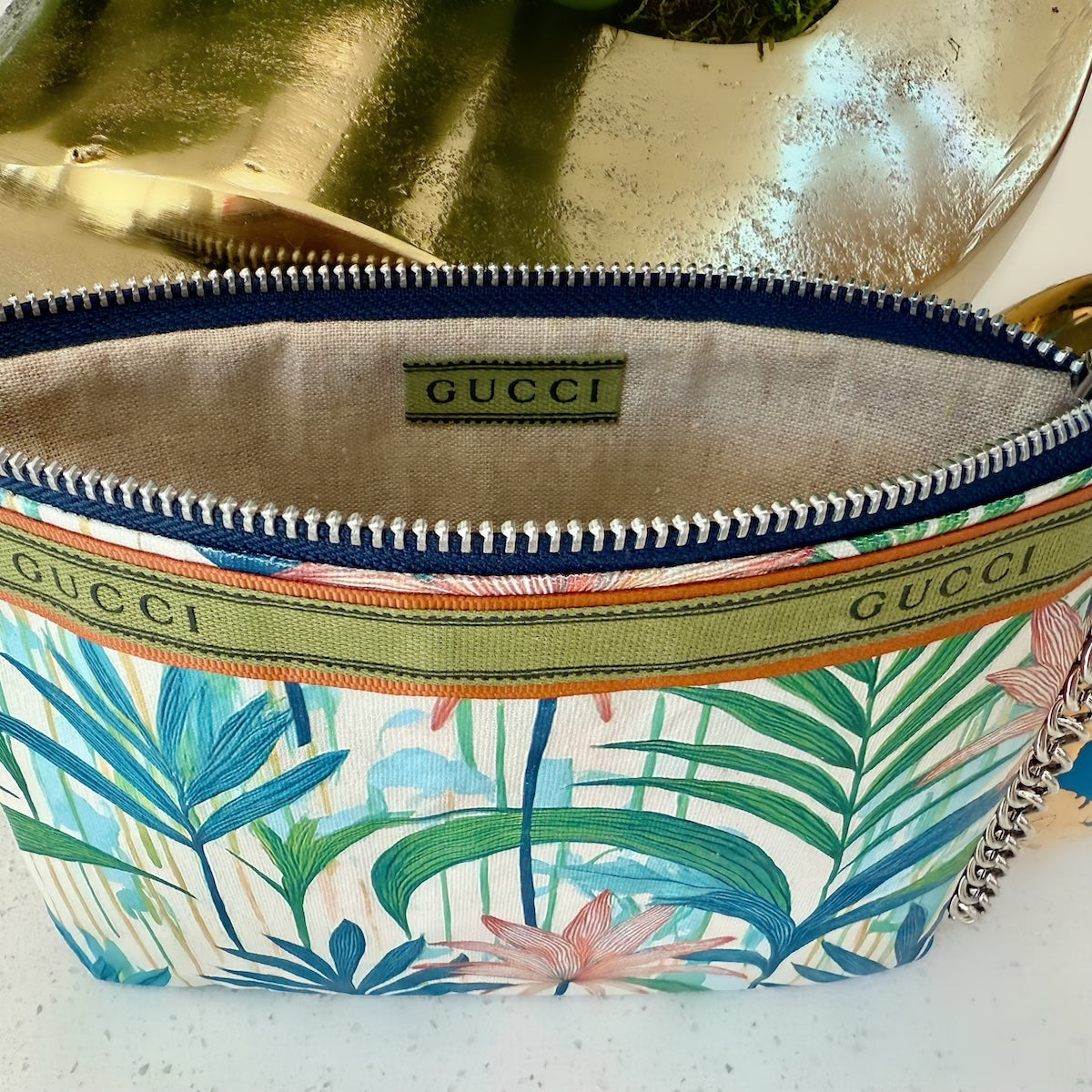 KFB Tropical Print/Denim Zip Pouch