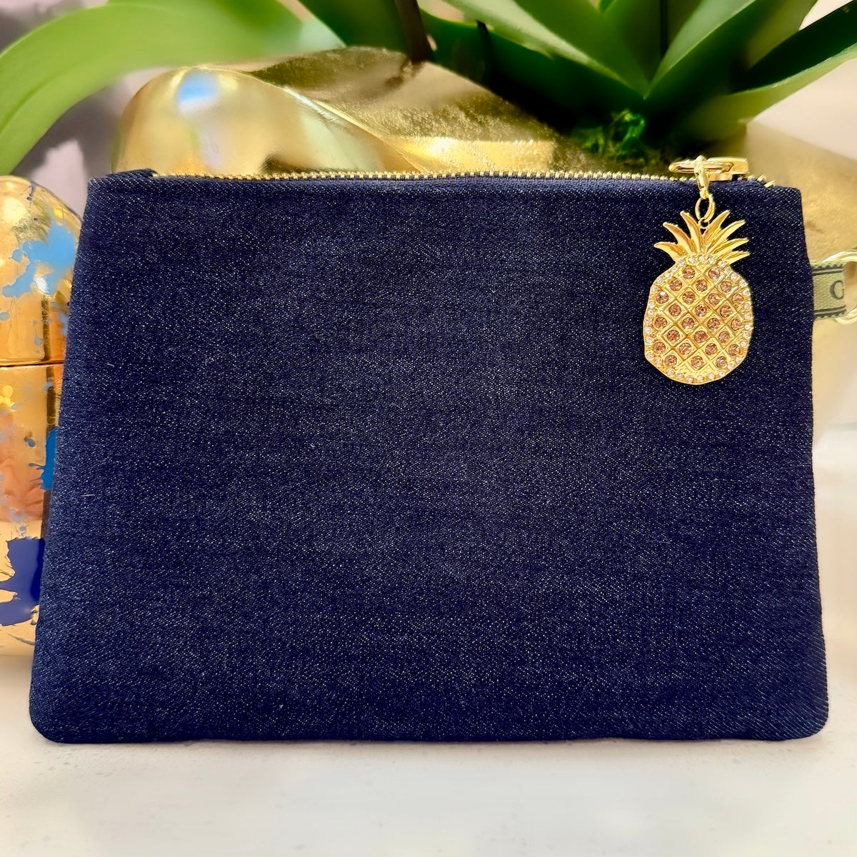 KFB Tropical Print / Denim Zip Pouch