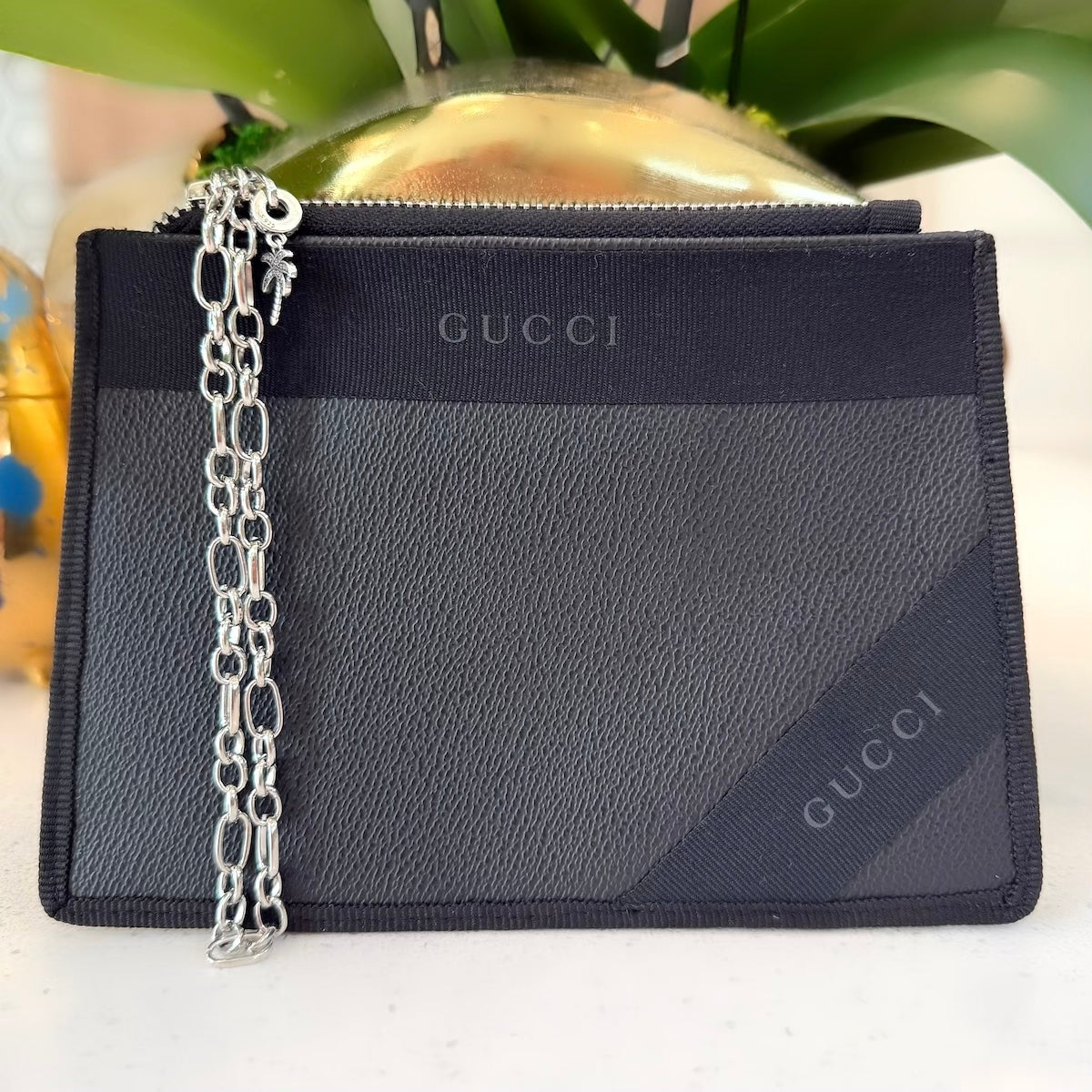 Black & Grey / Vegan Leather Zip Pouch