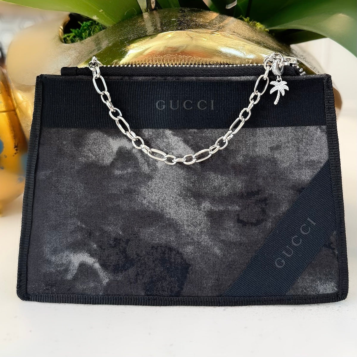 Black & Grey / Vegan Leather Zip Pouch