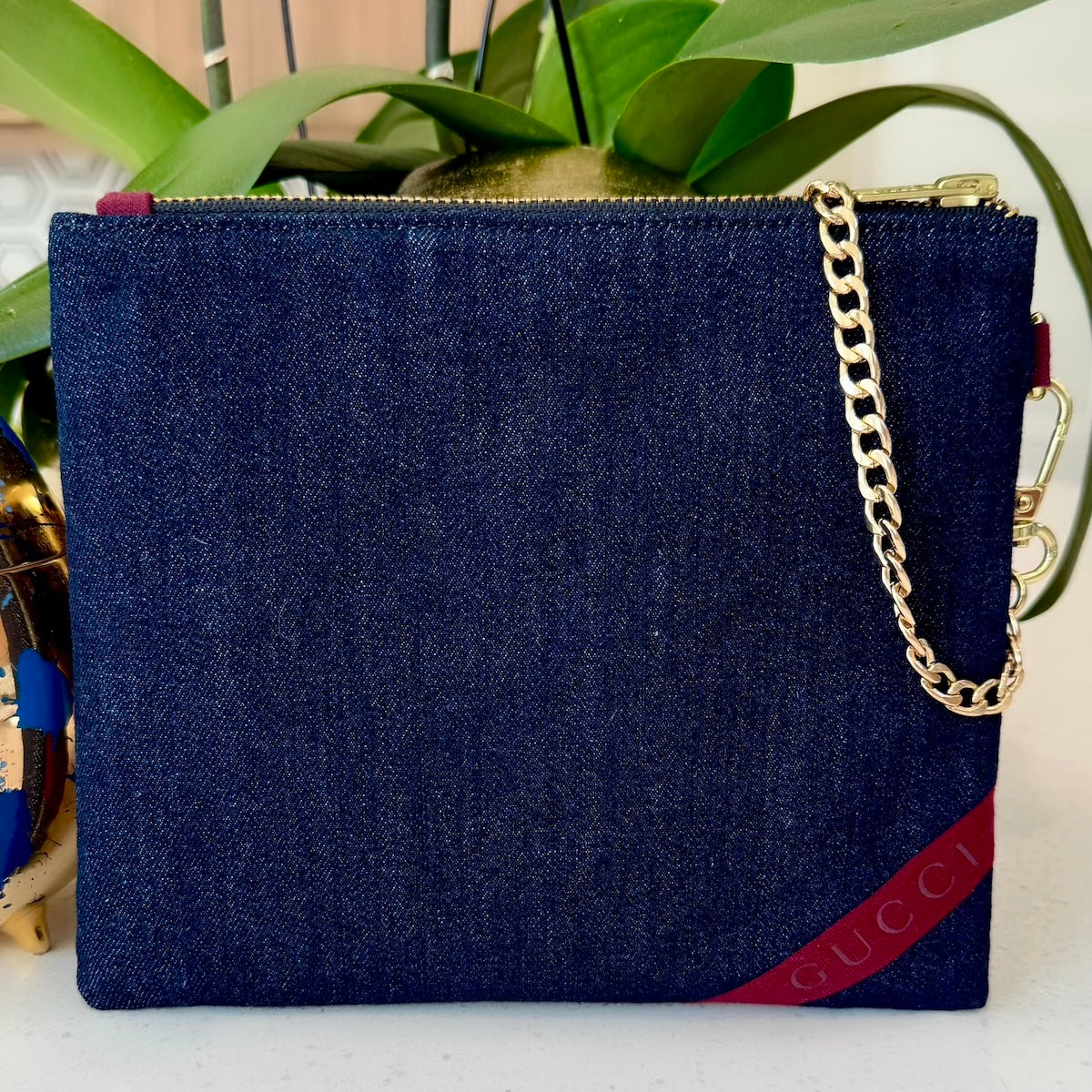 KFB Lion Print - Dark Denim & Burgundy Zip Pouch