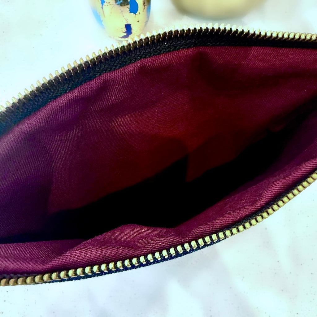 KFB Lion Print - Dark Denim & Burgundy Zip Pouch