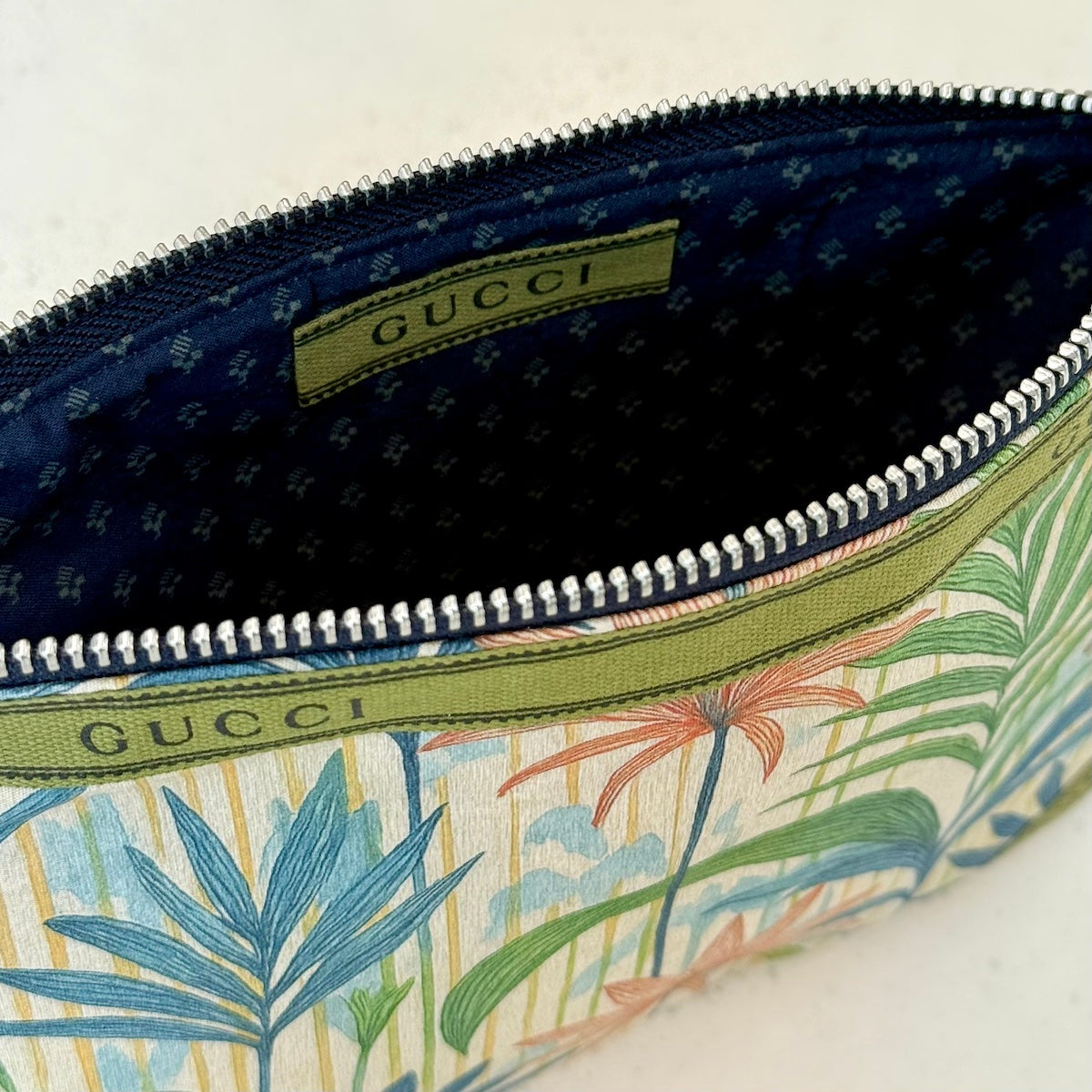 KFB Tropical Print Zip Pouch Silver