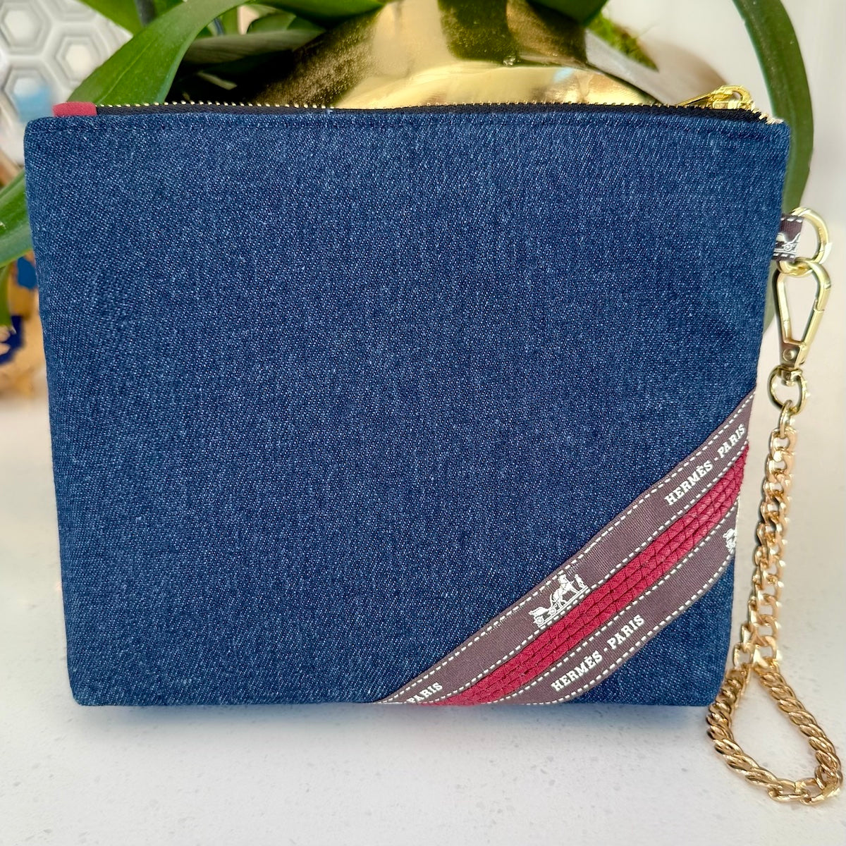 Dark Denim & Burgundy Cosmetics Bag / Pouch