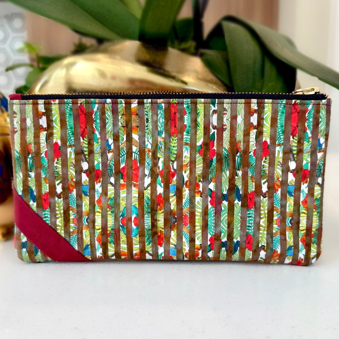 Jungle Stripe & Burgundy Zip Pouch