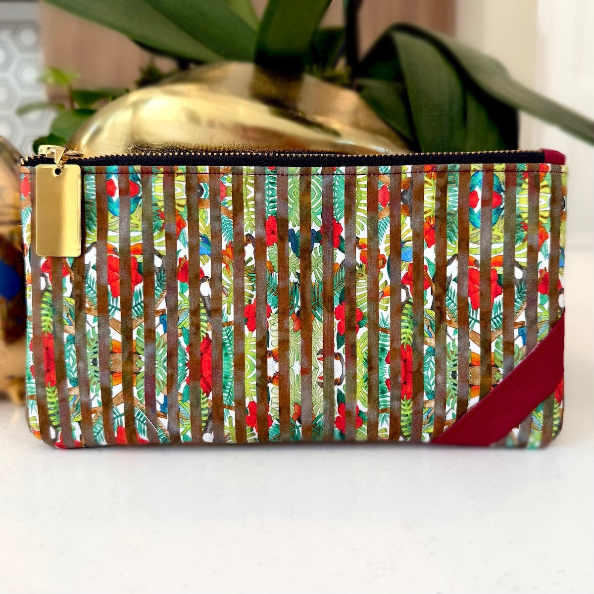 Jungle Stripe & Burgundy Zip Pouch