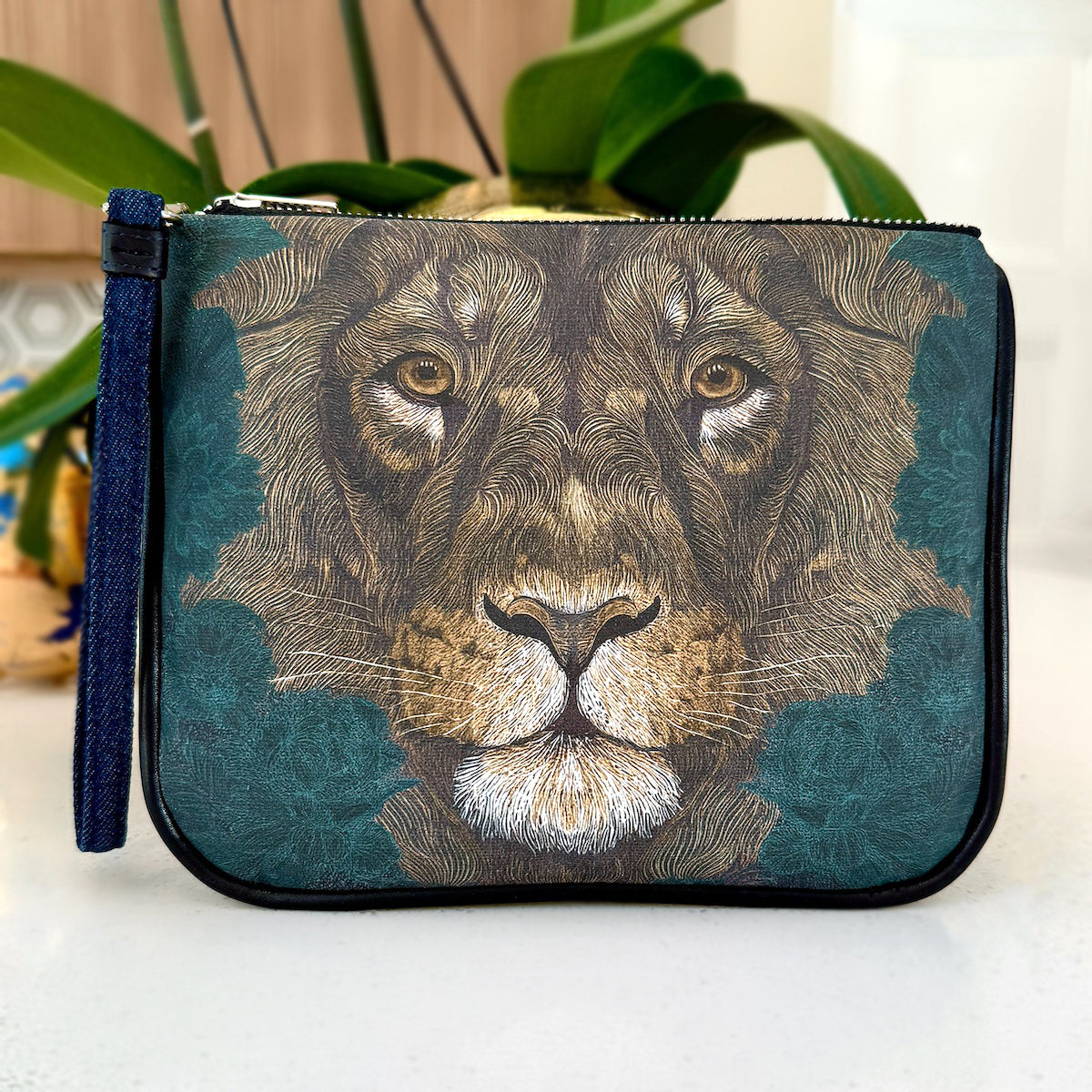 KFB Lion Print - Dark Denim Zip Pouch