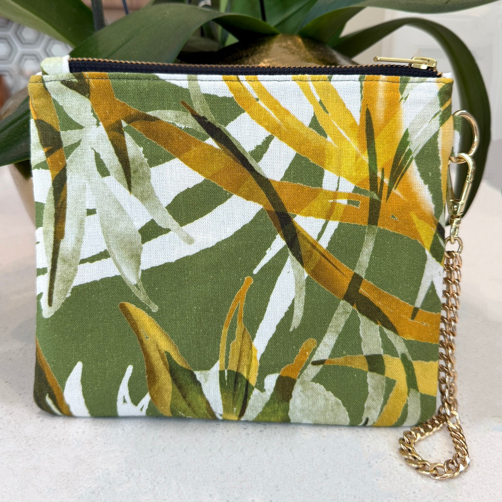 Leaf Print Linen Zip Pouch