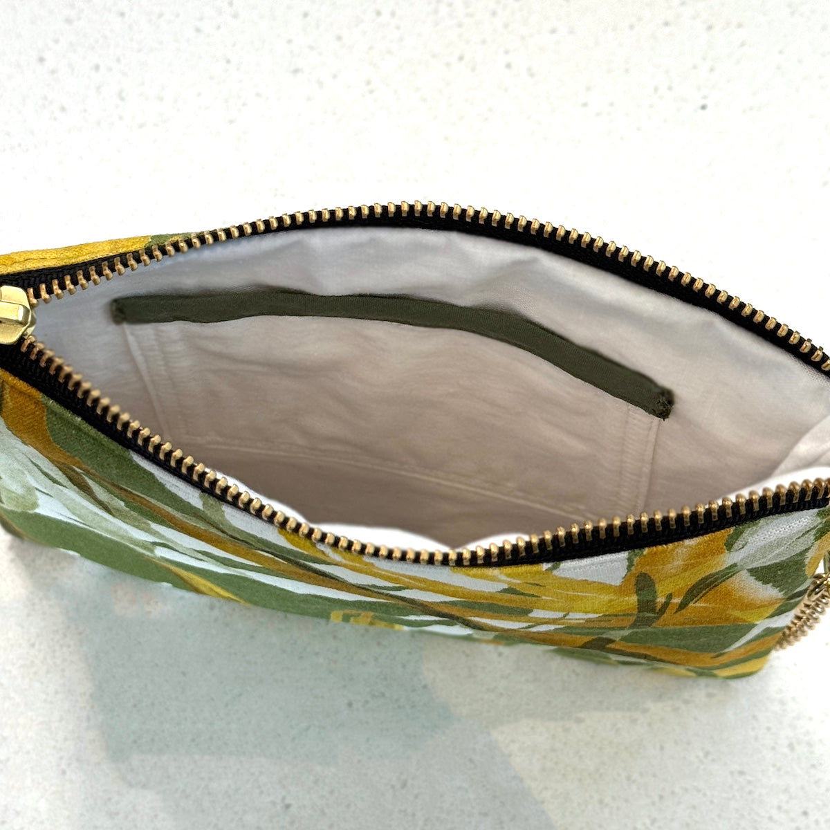 Leaf Print Linen Zip Pouch