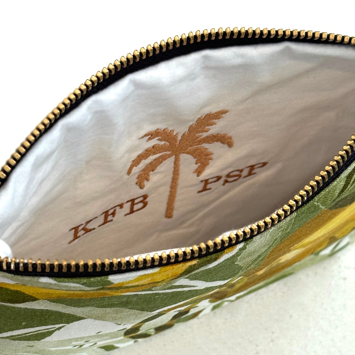 Leaf Print Linen Zip Pouch